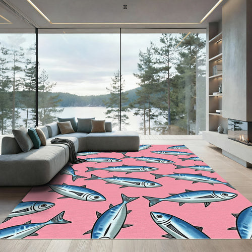 Blue School Shoal Sardine Pattern Rug