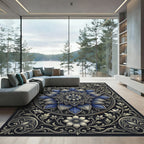Elegant Navy Floral Mandala Medallion Rug