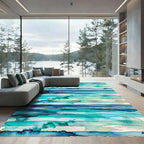 Abstract Blue Ocean Wave Stripe Rug