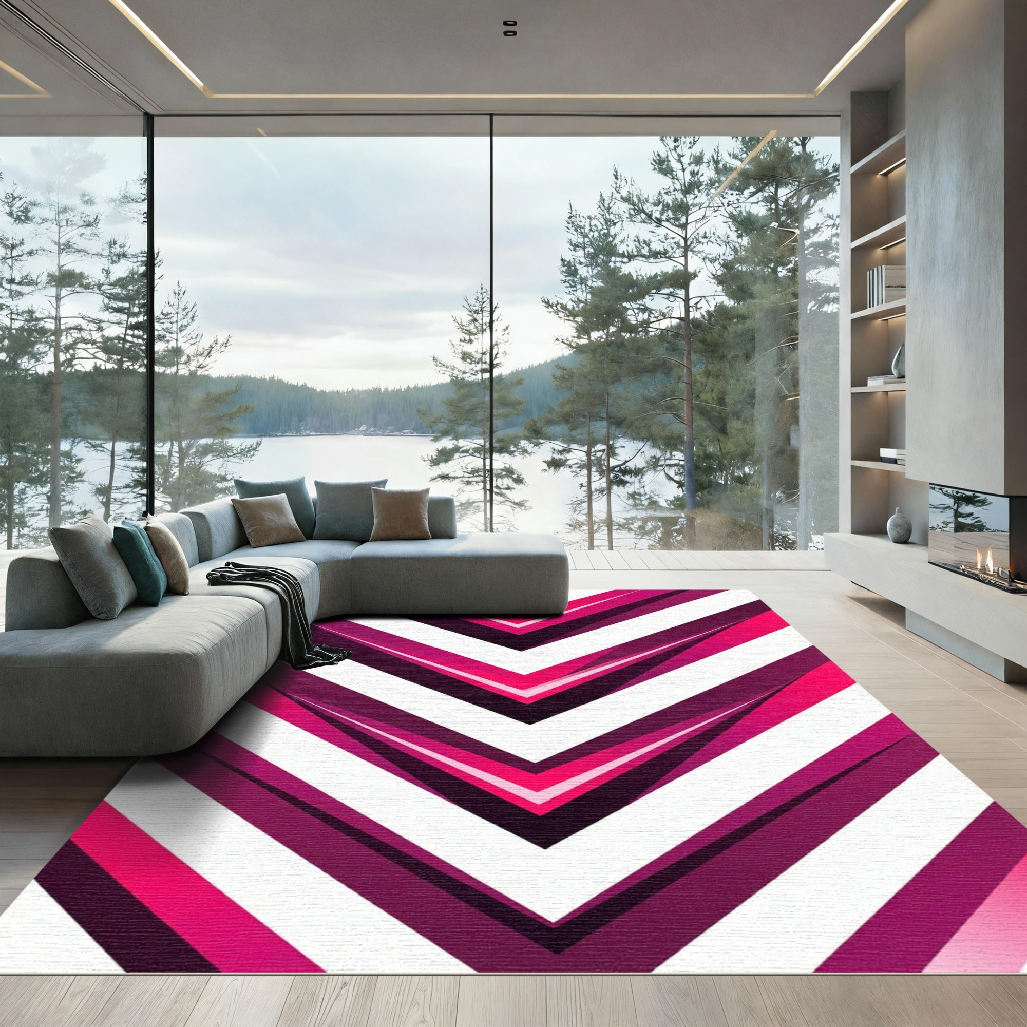 Vibrant Magenta Geometric Chevron Abstract Rug
