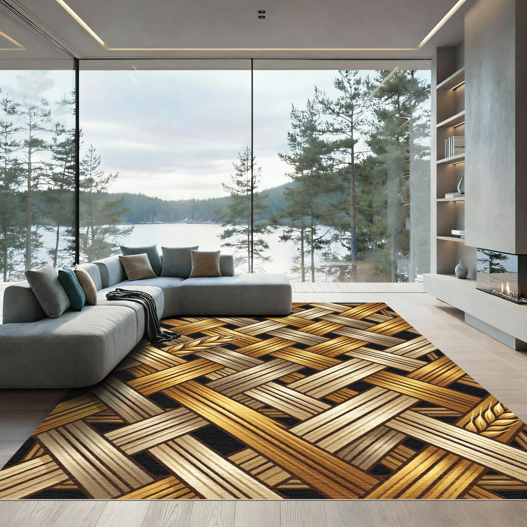 Golden Wheat Interwoven Braided Texture Rug