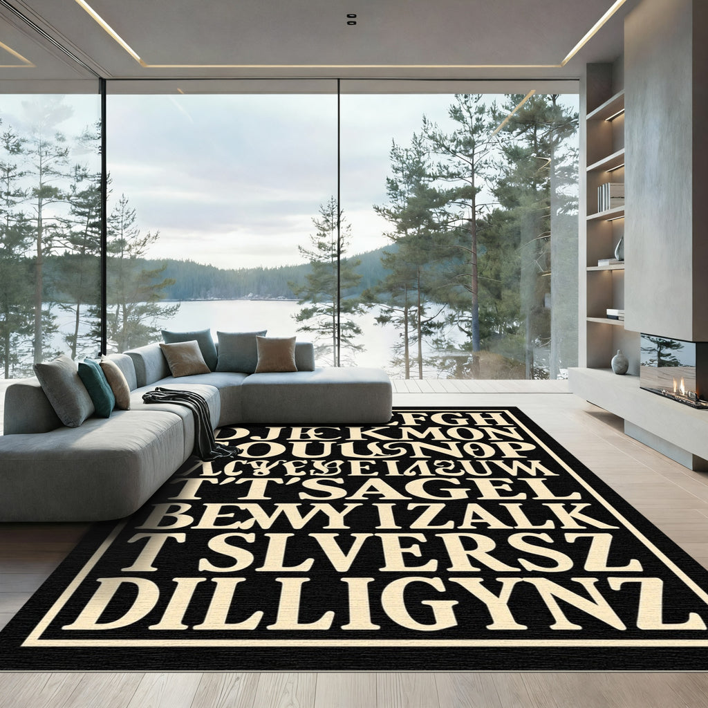 Vintage Black Letter Calligraphy Rug