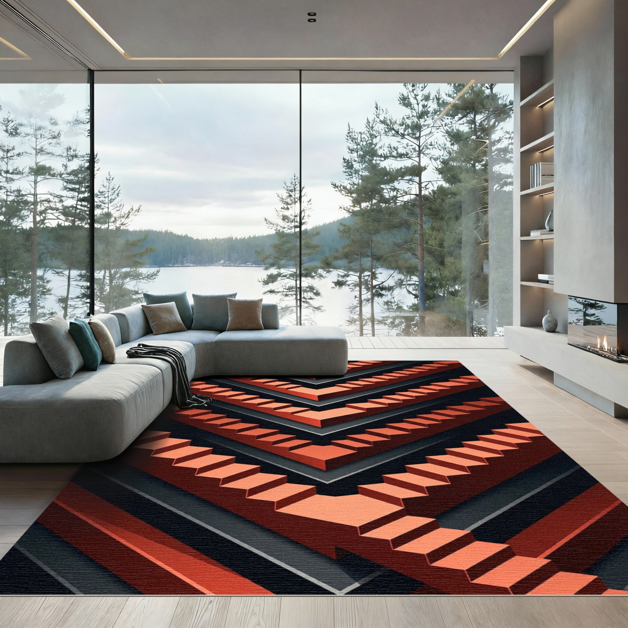 Coral Stairs V Geometric Abstract Rug
