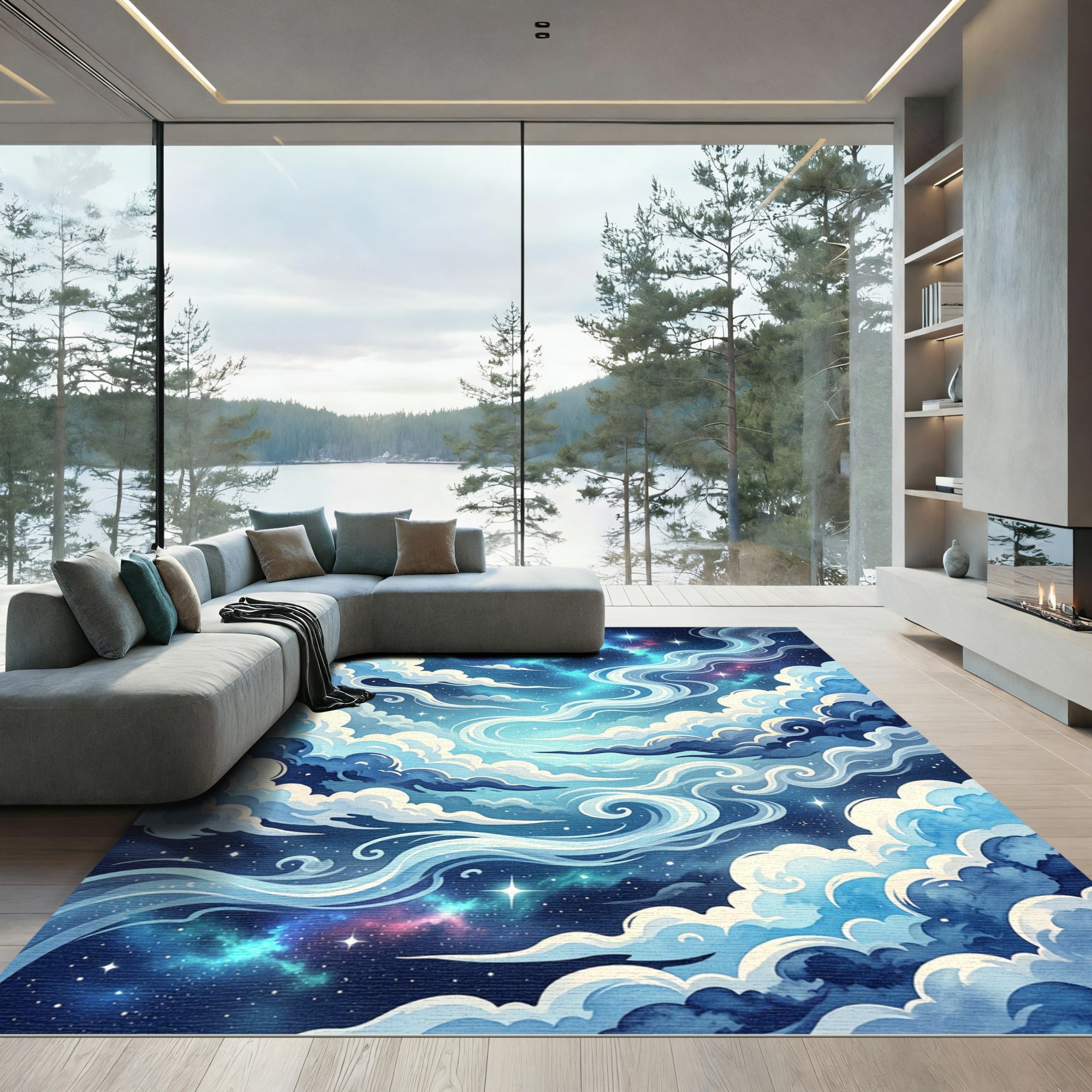 Celestial Starry Sky Swirling Clouds Rug