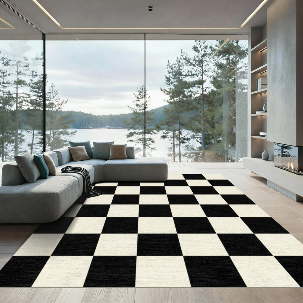Black White Alternating Squares Rug