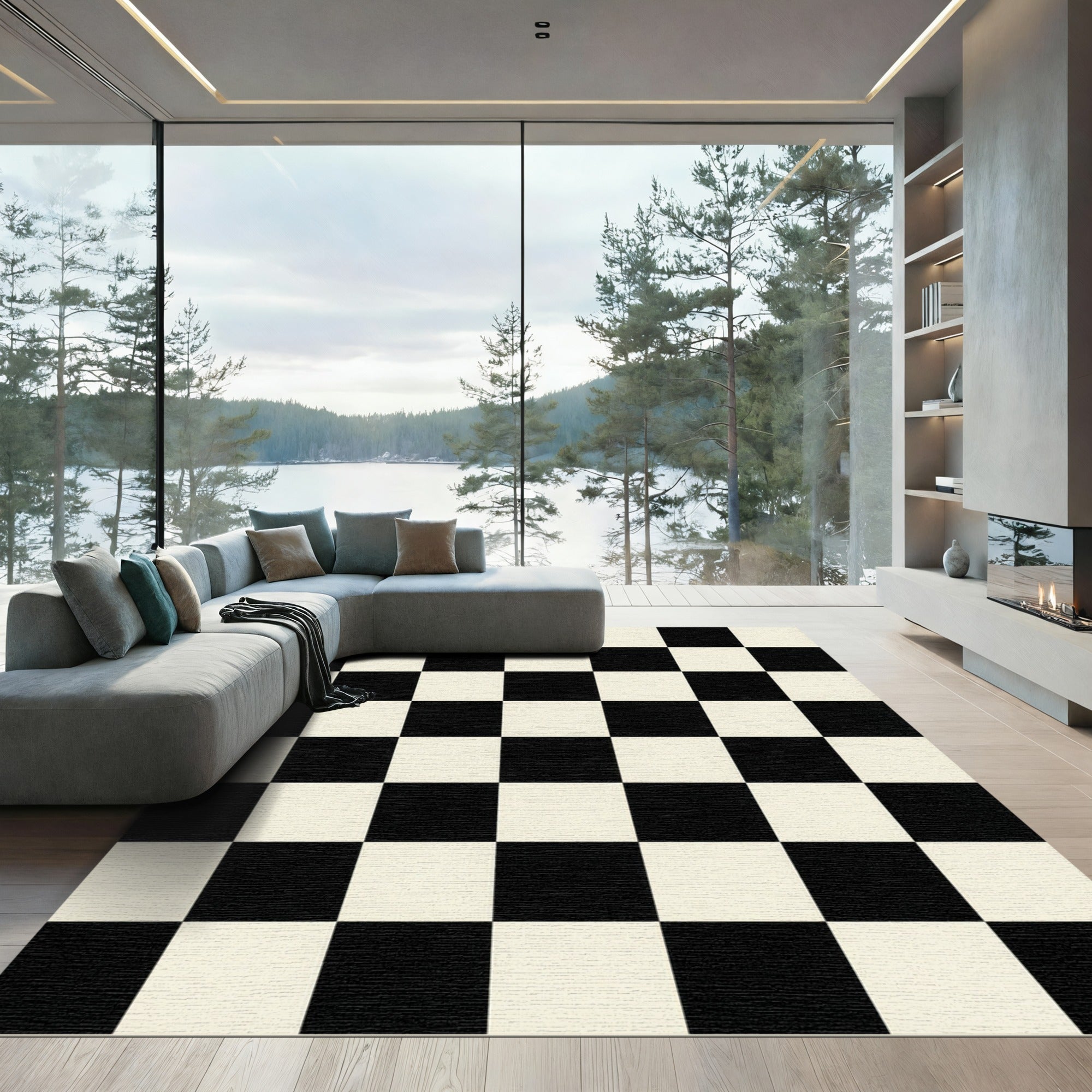 Black White Alternating Squares Rug