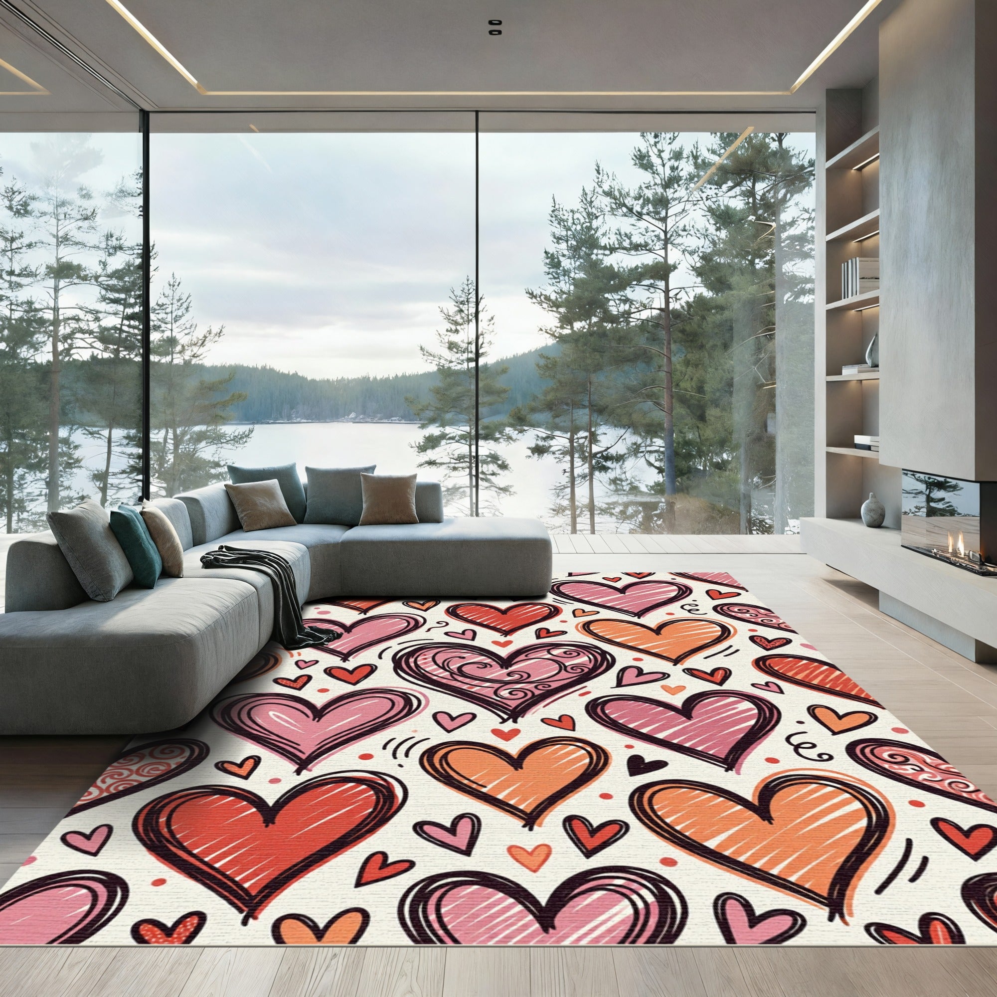 Whimsical Heart Collage Vibrant Tone Rug
