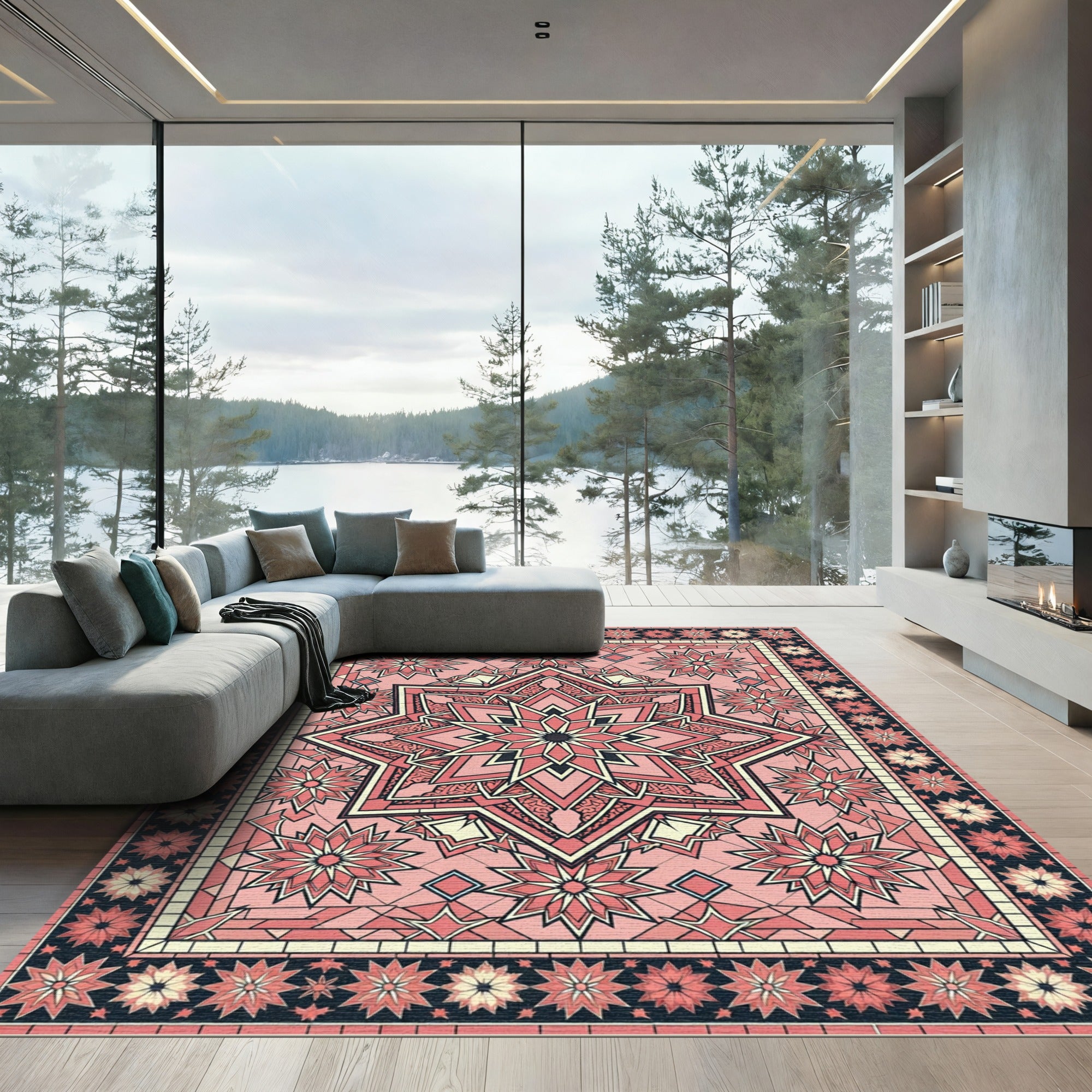 Pink Starburst Geometric Mandala Rug