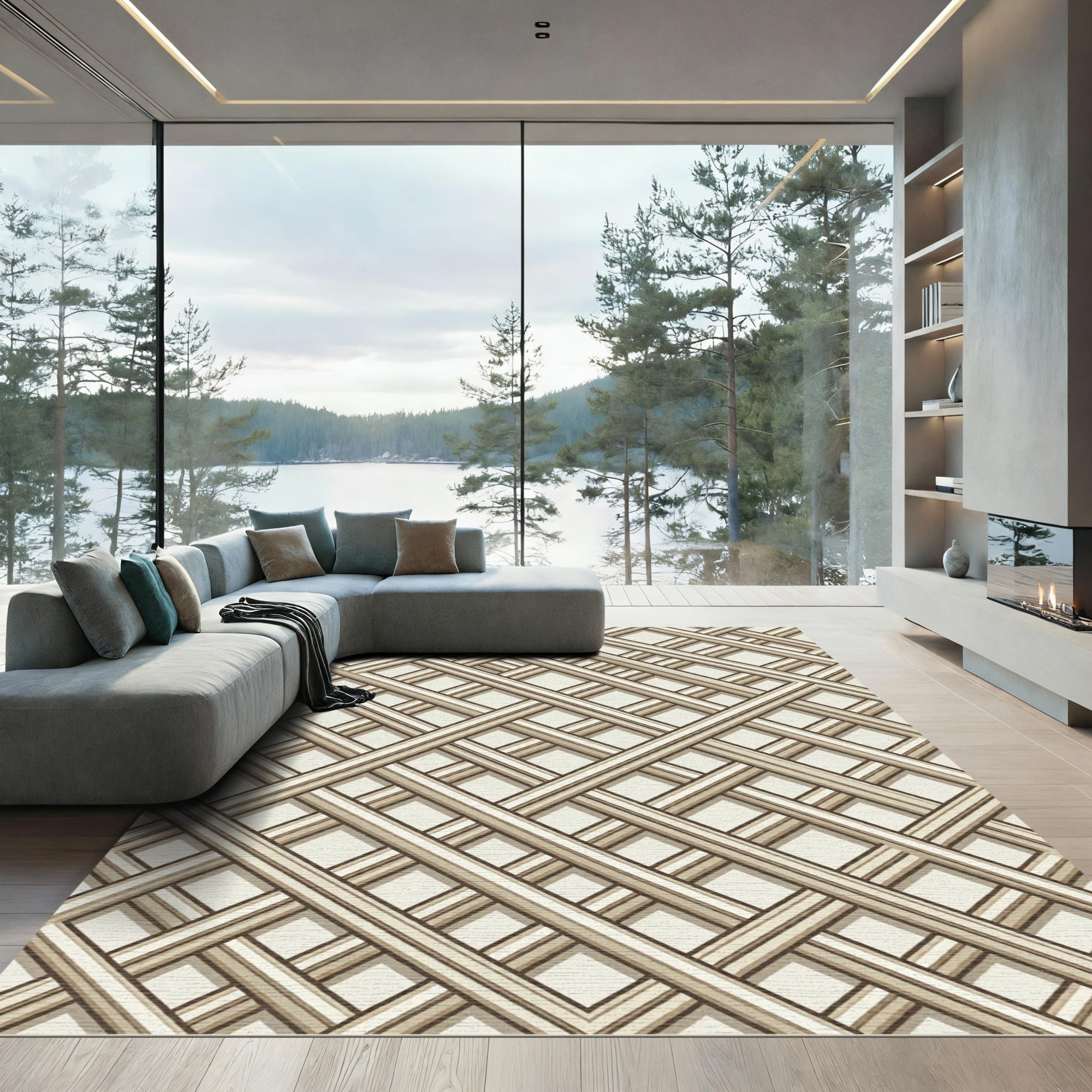 Geometric Taupe Intersecting Lattice Rug