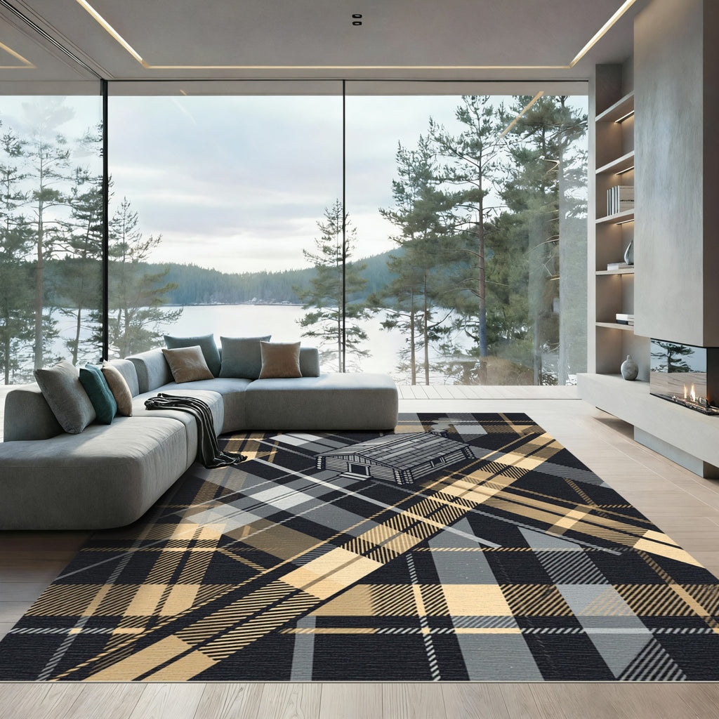 Rustic Log Cabin Plaid Tartan Rug