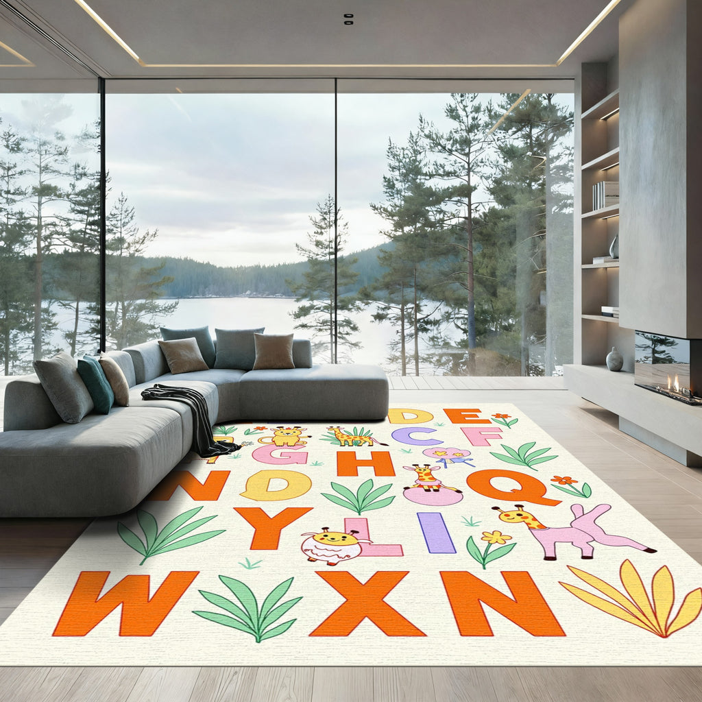 Whimsical Alphabet Animals Jungle Rug
