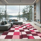 Crimson Pink Checkerboard Geometric Rug
