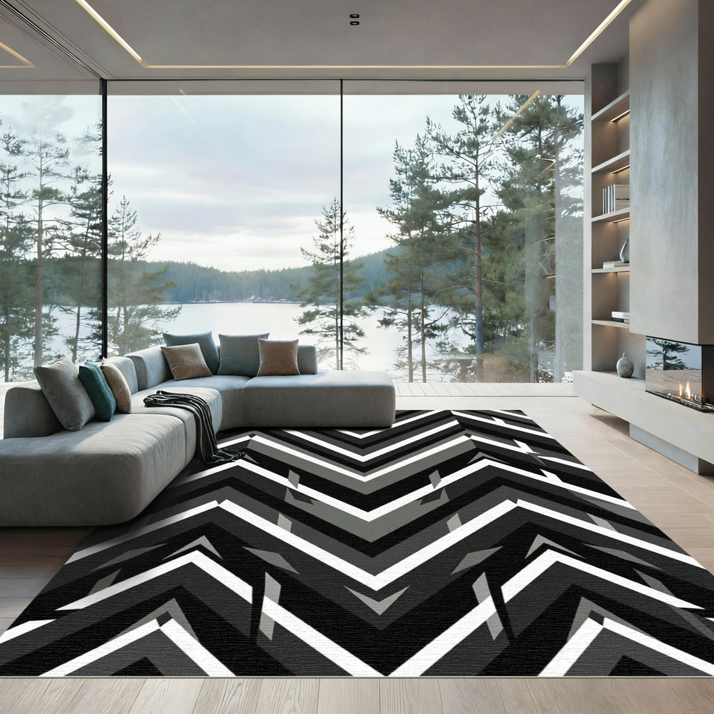 Monochrome Chevron Geometric Array Rug