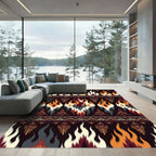 Fiery Ikat Flame Geometric Tribal Art Rug