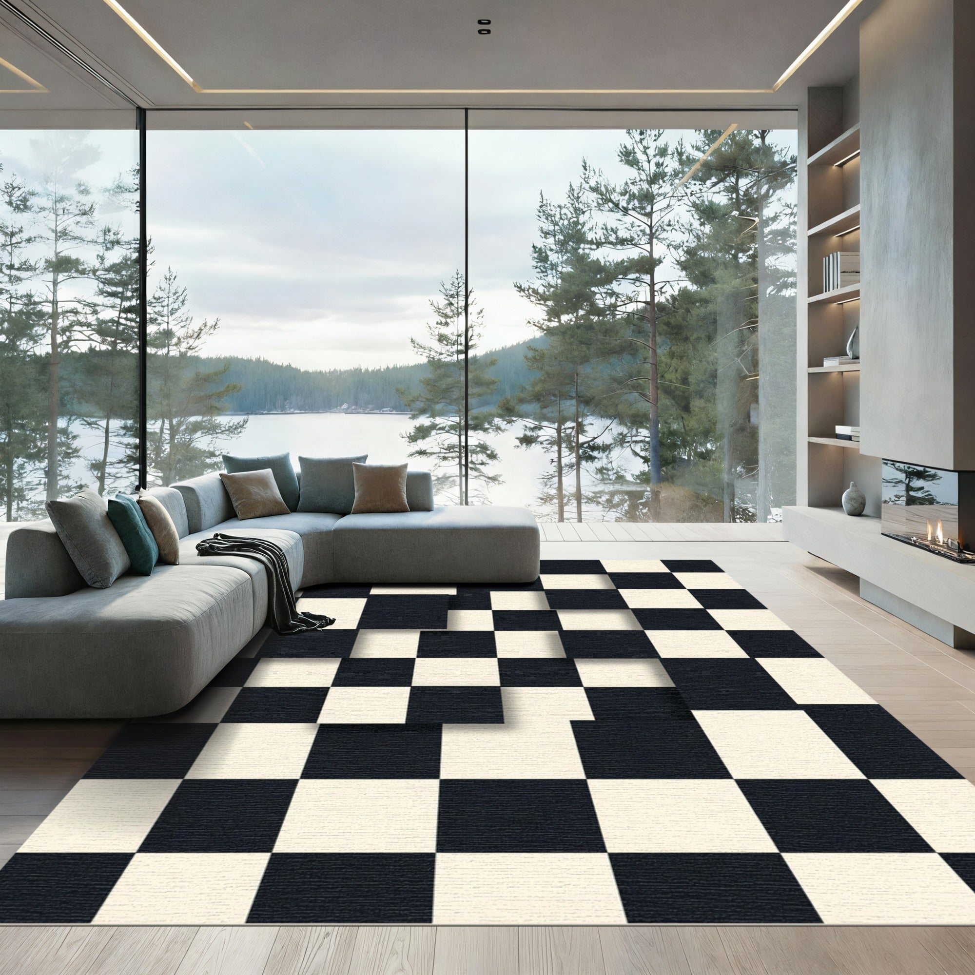 Black Ivory Cubist Checkered Rug