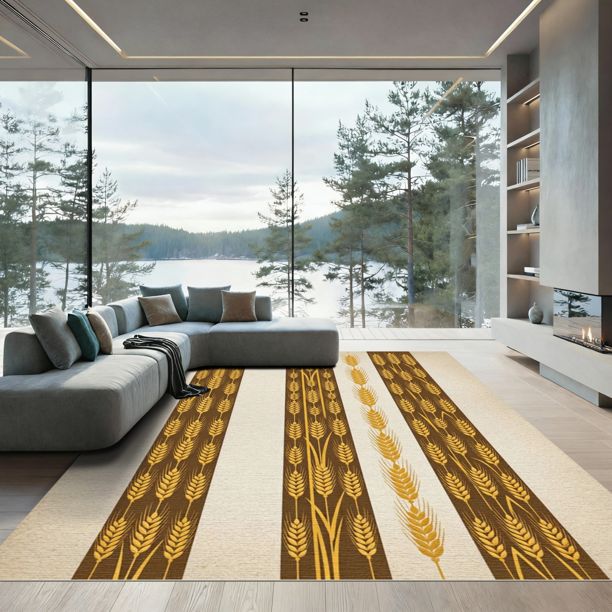 Golden Wheat Stalk Vertical Stripe Rug