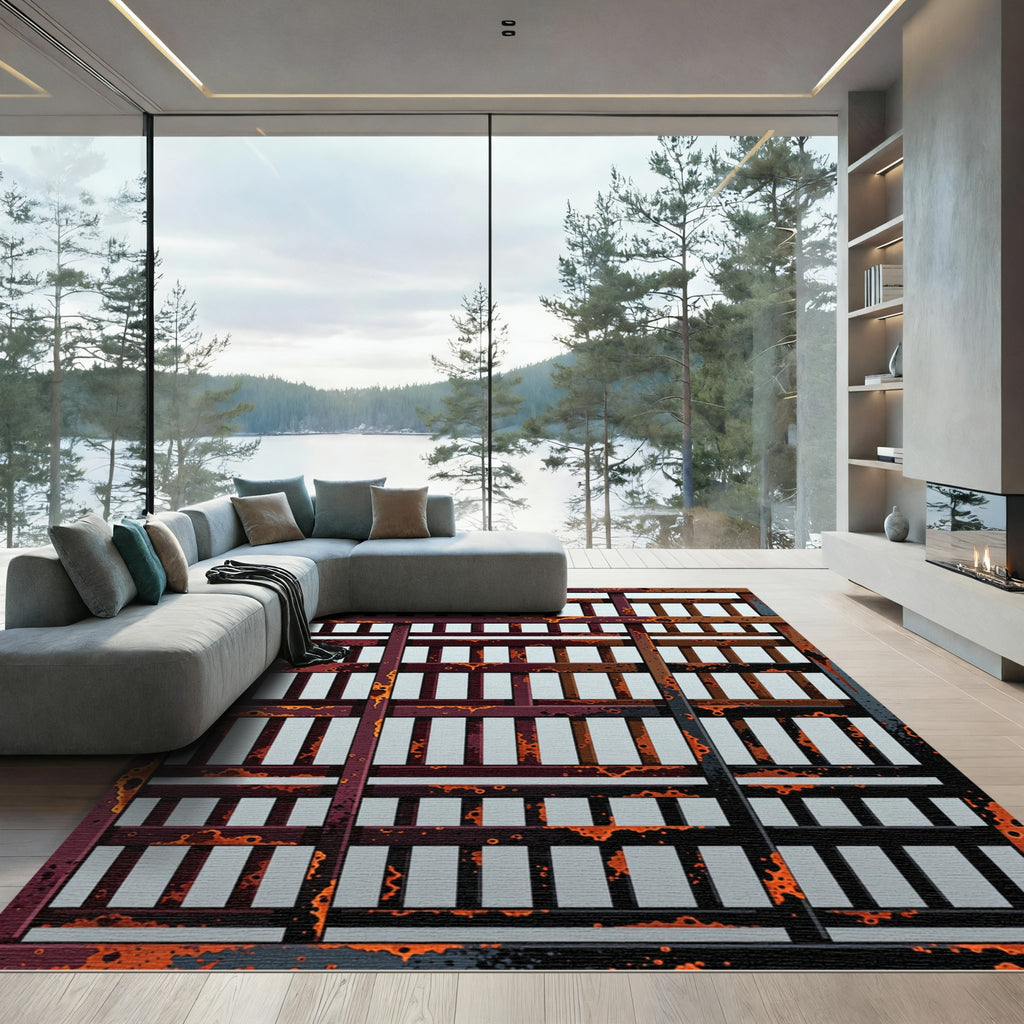 Rustic Orange Red Grate Texture Rug