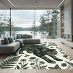 Whimsical Dark Forest Cat Fern Meadow Rug