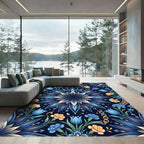 Deep Blue Floral Medallion Garden Rug