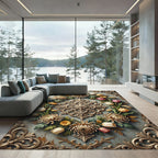 Elegant Beige Floral Medallion Arrangement Rug