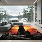 Sunset Lighthouse Silhouette Gradient Horizon Rug