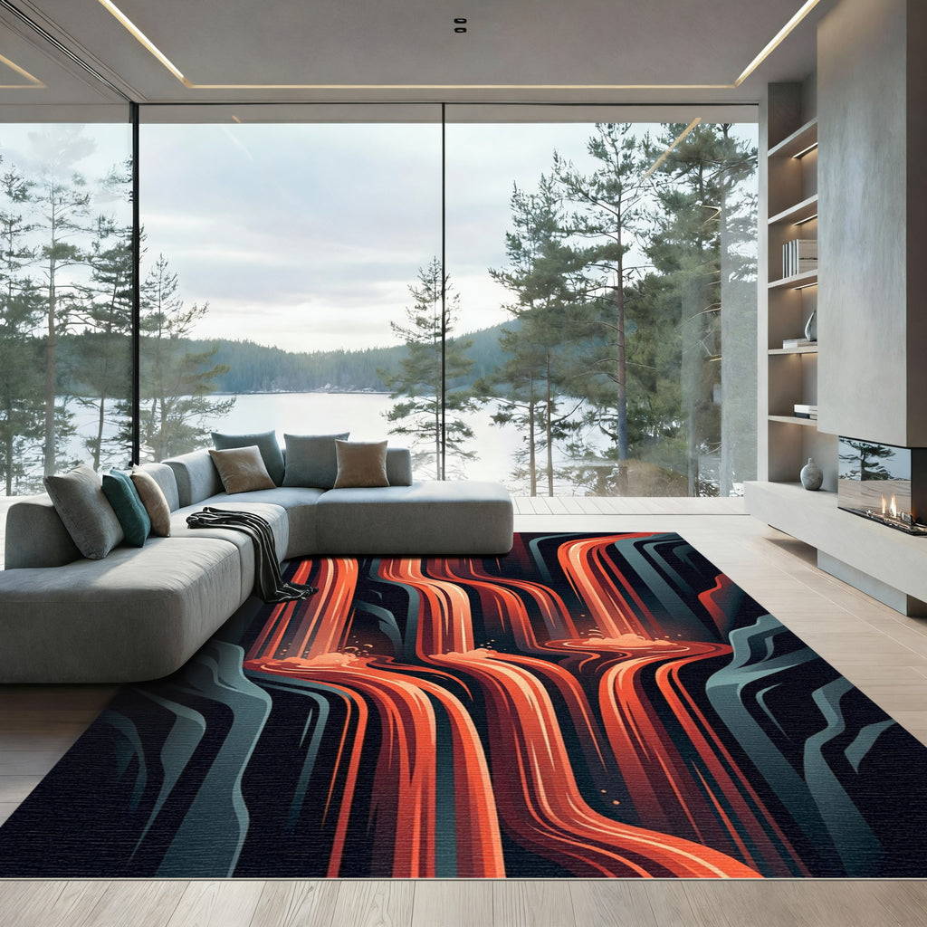 Abstract Molten Lava Cascading Waterfall Rug