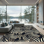 Bold Black White Zebra Herd Rug