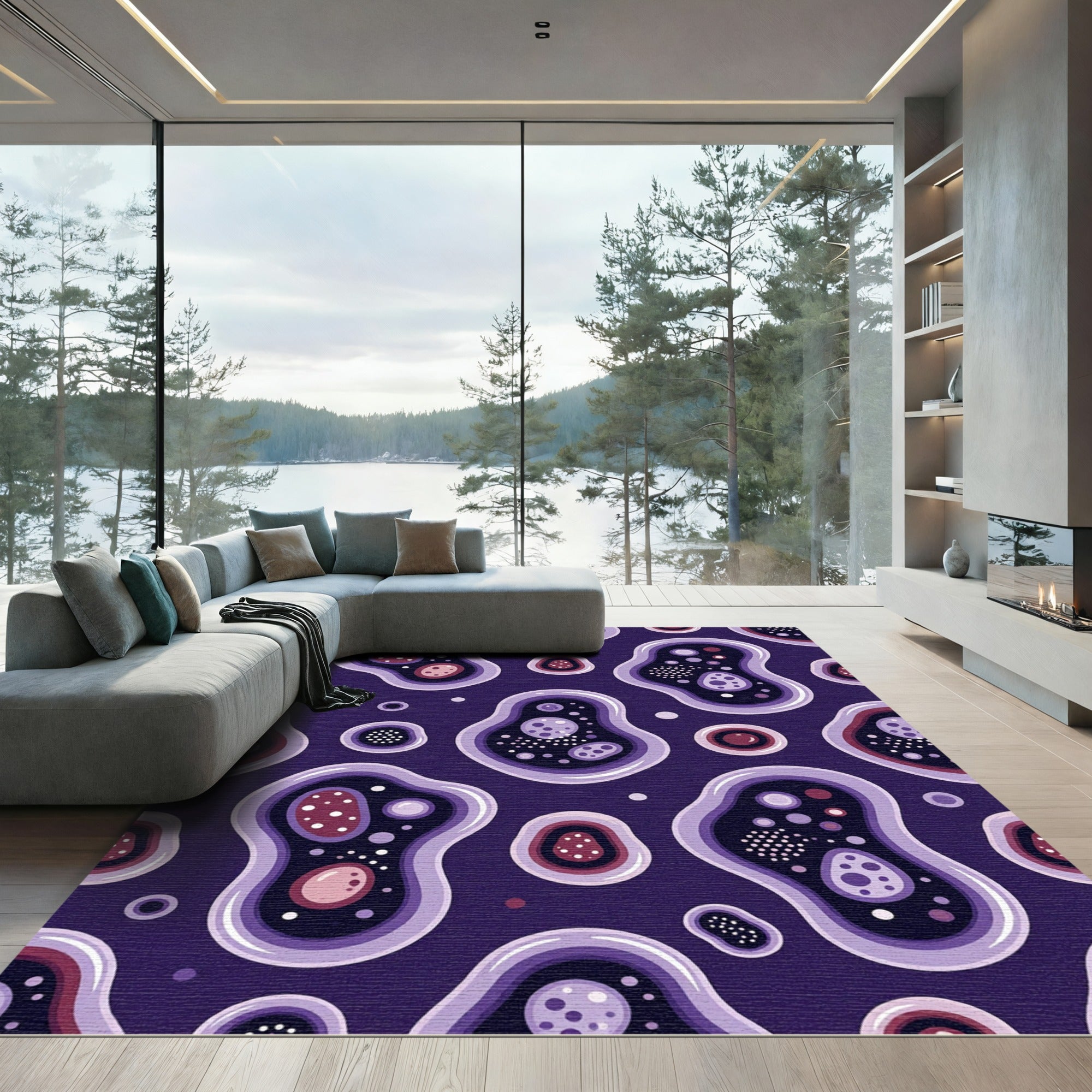 Purple Amoeba Bubbles Organic Shapes Rug