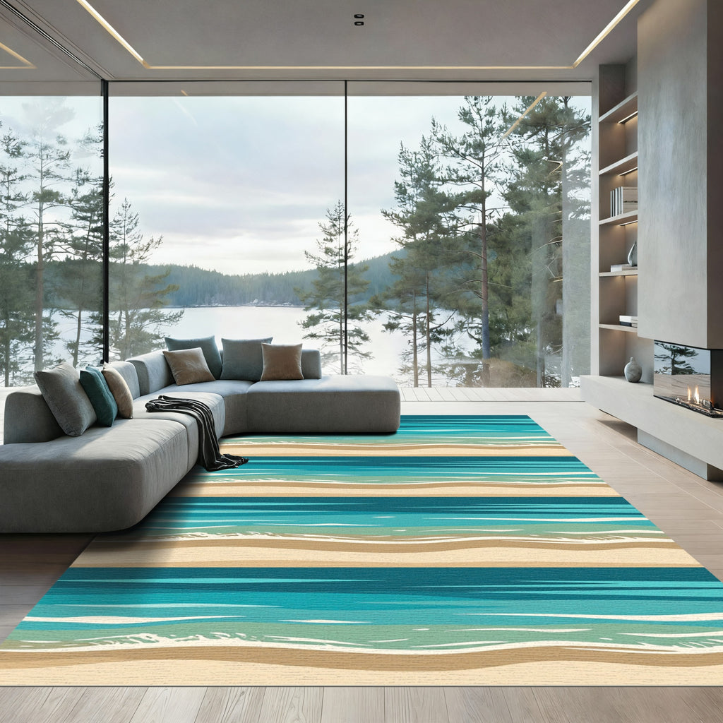 Coastal Blue Water Sand Layers Rug