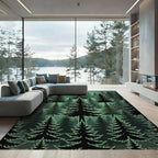 Dark Green Forest Evergreen Trees Rug