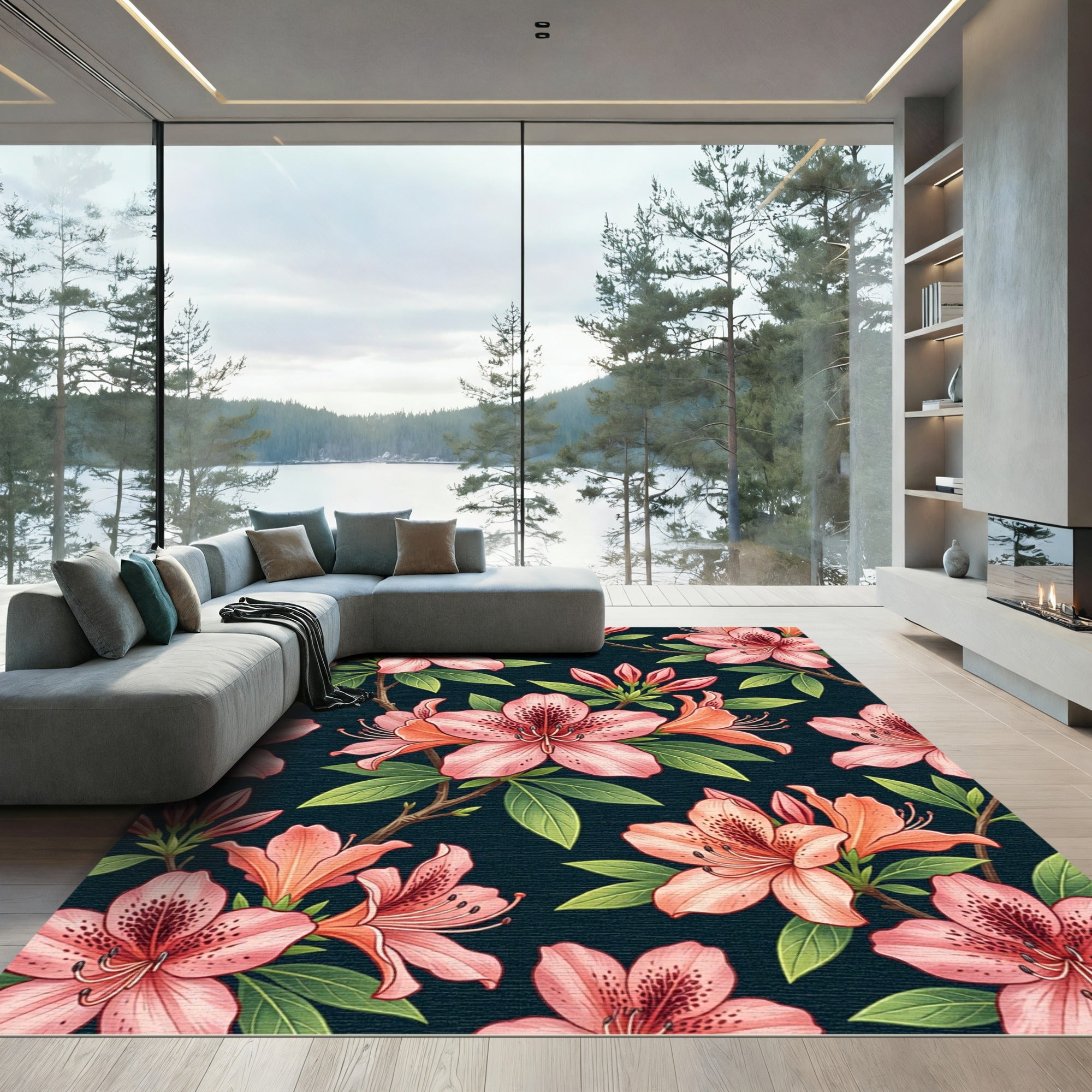 Pink Azalea Blossom Garden Print Rug
