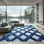 Geometric Navy Blue Lattice Grid Rug