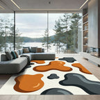 Modern Abstract Amber and Charcoal Blob Rug