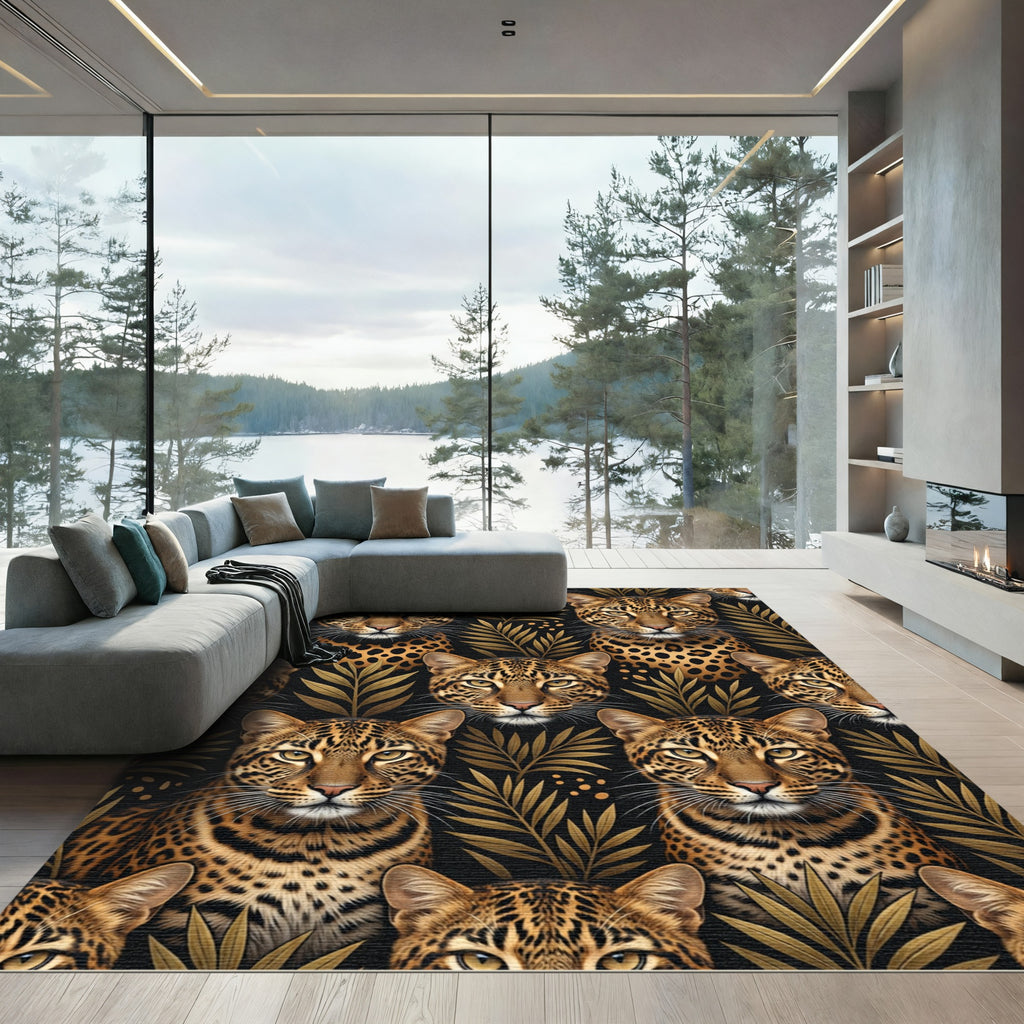 Golden Leopard In Dark Tropical Foliage Rug