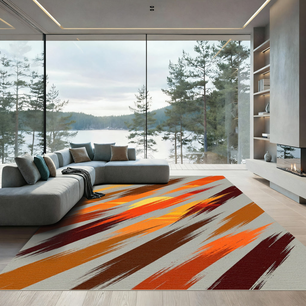 Abstract Sunset Diagonal Brushstroke Rug
