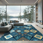 Azure Teal Golden Diamond Medallion Rug