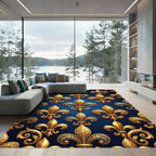 Royal Blue Gold Fleur de Lis Rug
