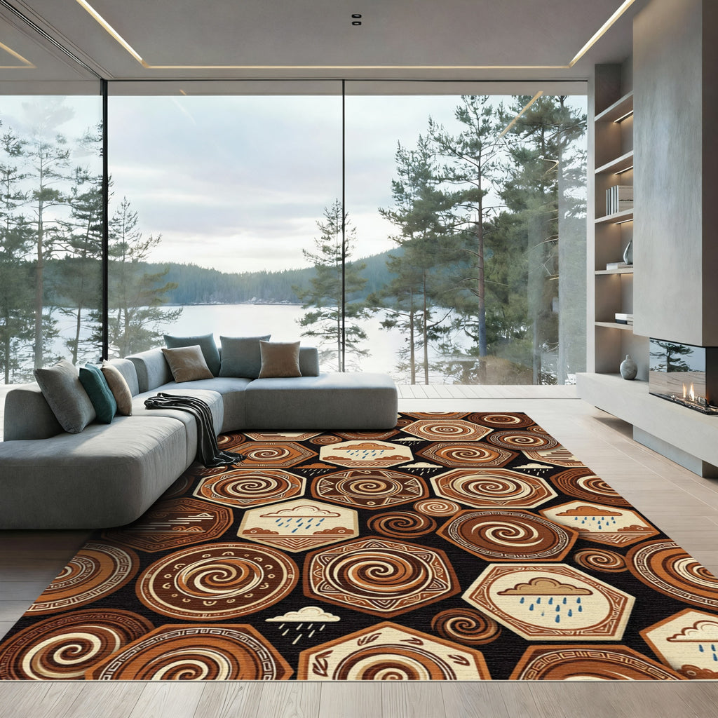 Earthy Swirls And Clouds Hexagons Rug