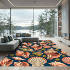 Coastal Seashell and Olive Deep Navy Rug
