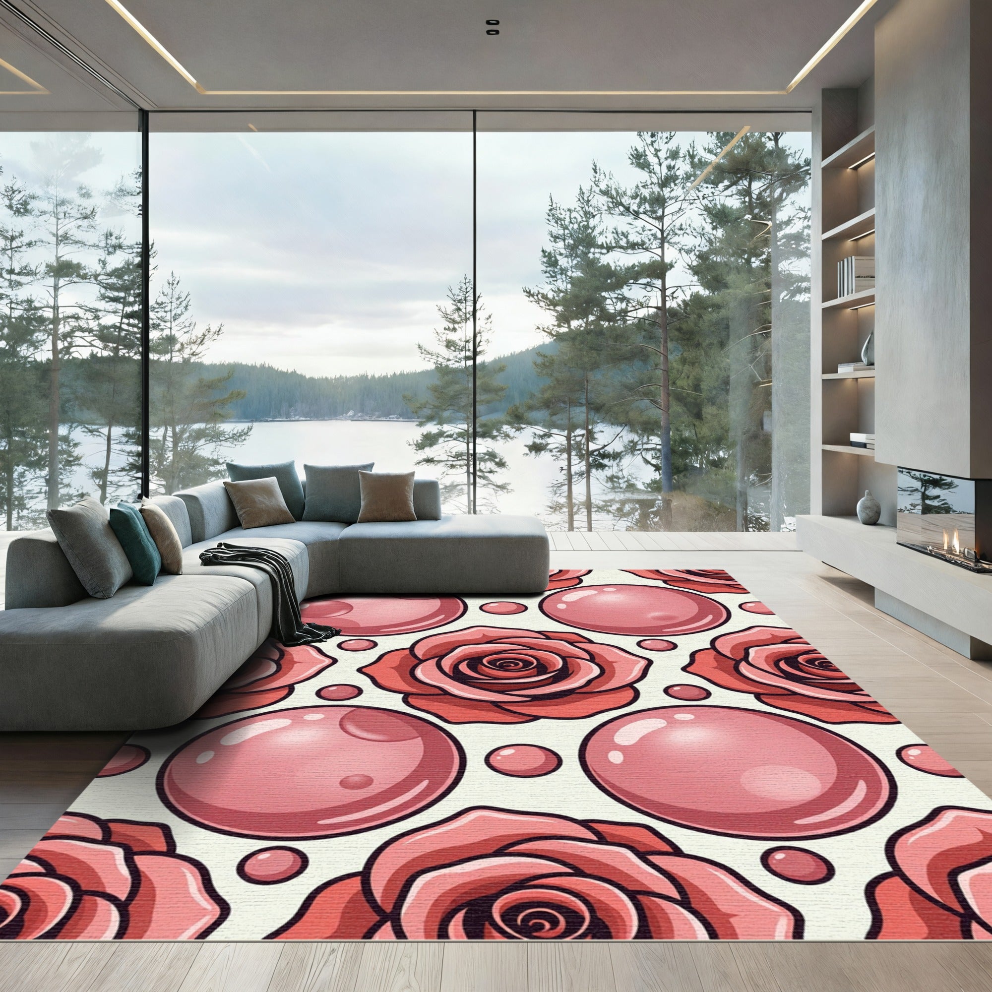 Coral Pink Rose Bubble Repeat Rug