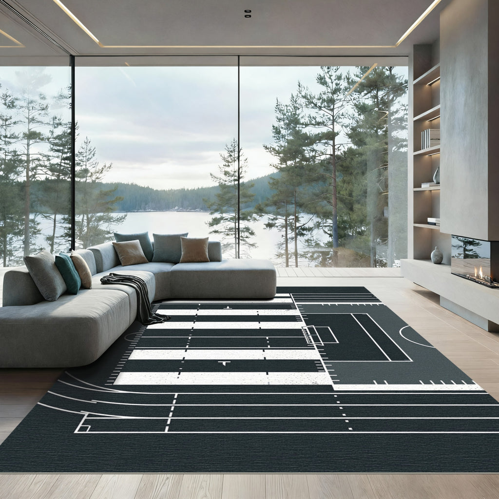 Modern Minimalist Architectural Grid Track Rug