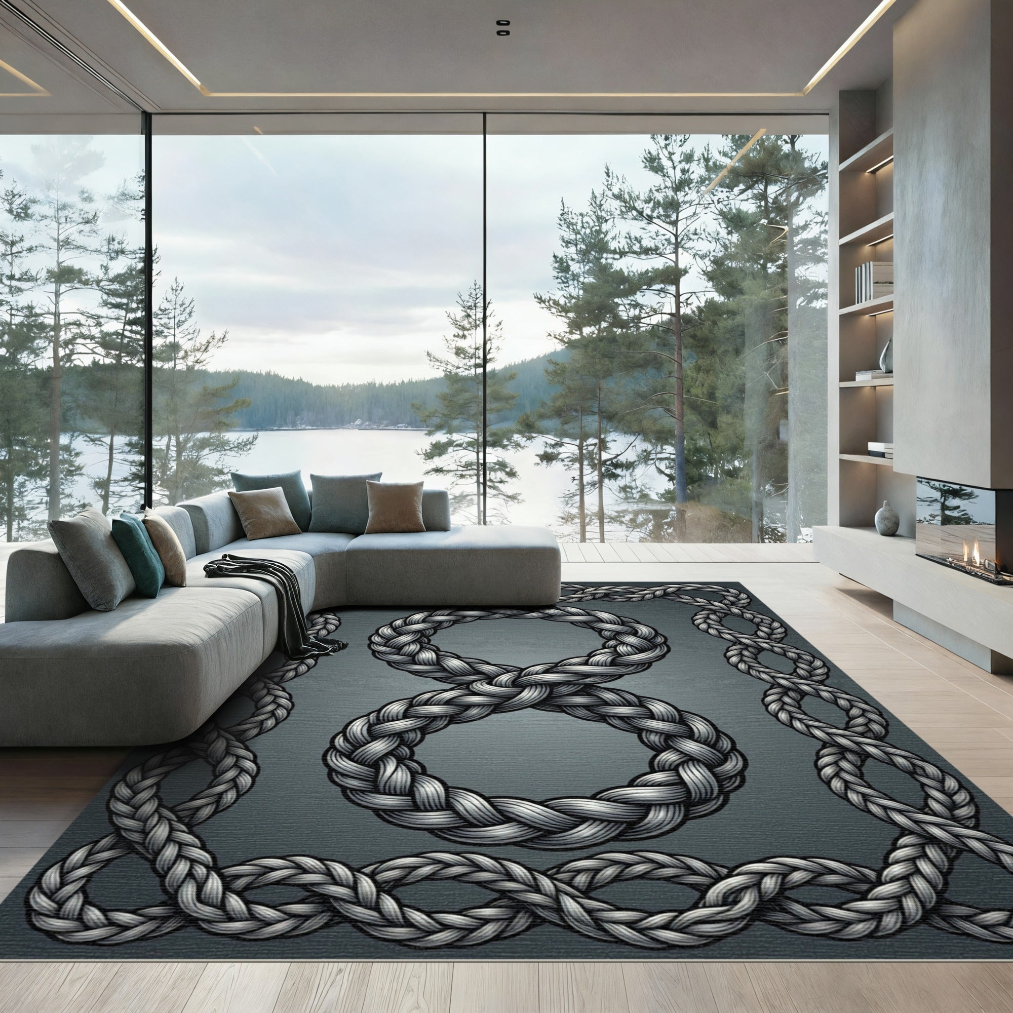 Metallic Silver Braided Rope Number Eight Rug