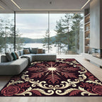 Dark Crimson Floral Baroque Medallion Rug