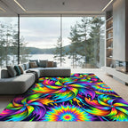 Vibrant Psychedelic Kaleidoscopic Swirl Art Rug