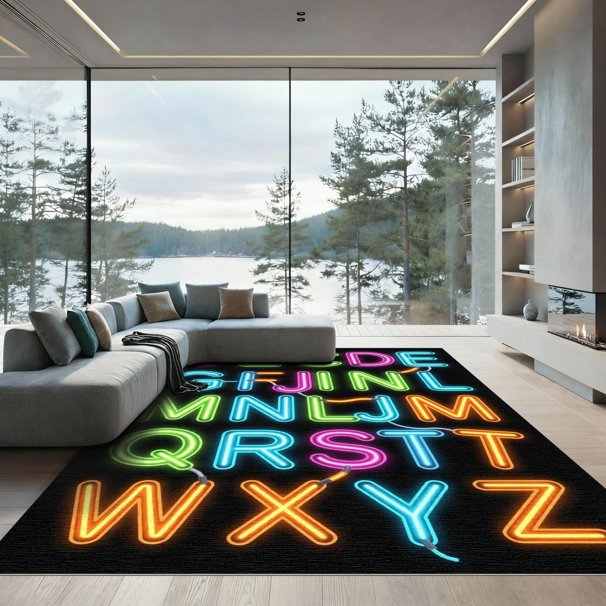 Neon Alphabet Glow Letter Wall Art Rug