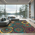 Vibrant Sunburst Mandala Tile Rug