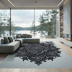 Elegant Monochrome Intricate Scroll Medallion Rug