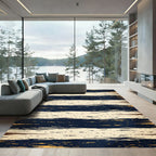 Midnight Blue and Cream Brushstroke Stripe Rug