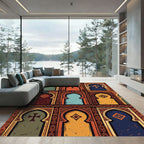 Arched Terracotta Blue Medallion Cross Rug