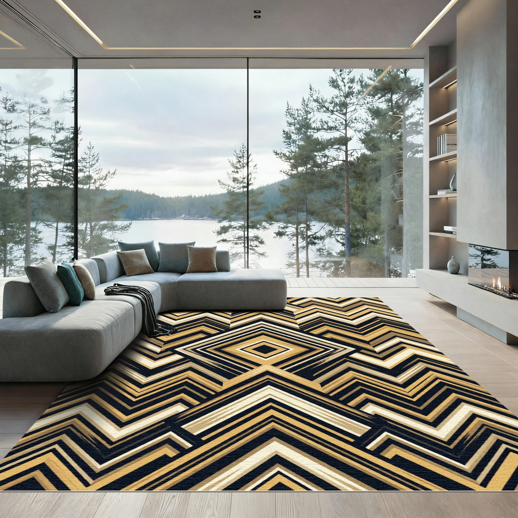 Golden Brown Chevron Geometric Diamond Rug
